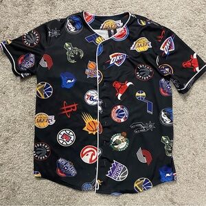 NBA Black Multi-Color Logo Casual Button Down Shirt
